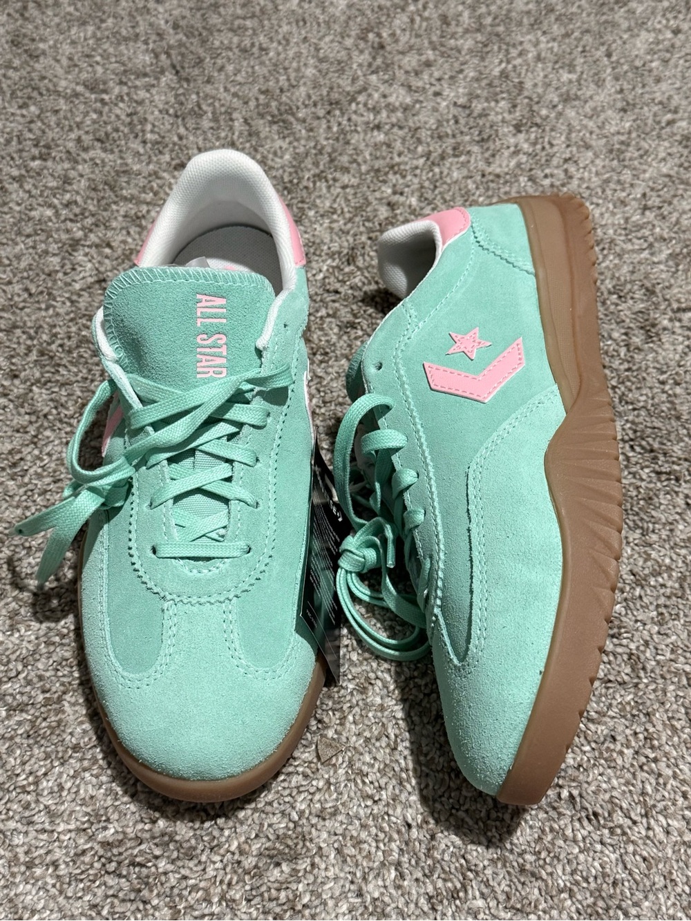 New Women’s Converse Run Star Trainer Mint Green/pink Suede Sneakers Size 8